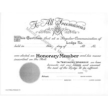 Masonic Honorary Member Certificate