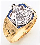 Past Master ring Square front, Compass & Quadrant with Sun - 10K Y&WG