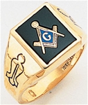 Master Mason ring with Square stone with S&C and "G"- 10K YG