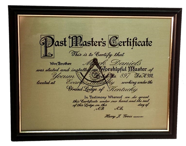 Past Master's on Brass Plate and Hardwood Frame