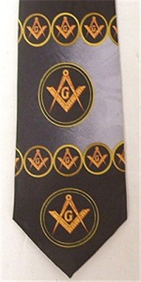 Masonic tie Navy Blue and Grey circle pattern w/yellow emblems