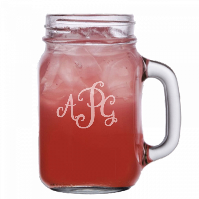 Monogram engraved Mason Jar